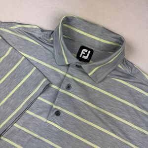 FootJoy Golf Polo Shirt Mens‎ Large Gray Yellow Striped Short Sleeve